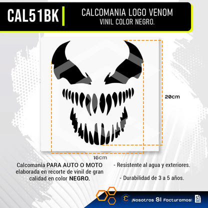 2 Calcomanía Venom Carnage Negro  Vinil Auto Moto 19cm