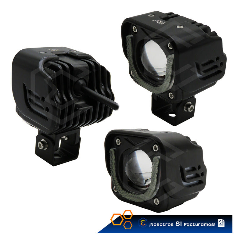 Par De Faros 40 Leds Cuadrado Lupa Blanco Ambar Flood 9-30v