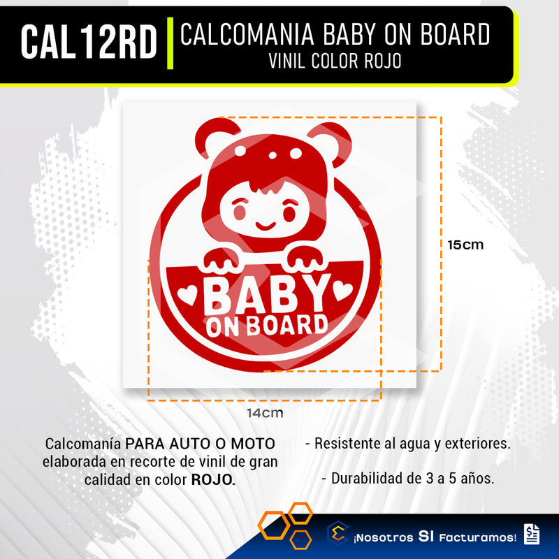2 Calcomanía Bebé A Bordo Sticker Vinil Auto Moto 14cm X15cm