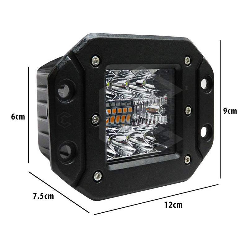 2 Faros Rectangular Bicolor Empotrable 14 Led Estrobo 12/24v