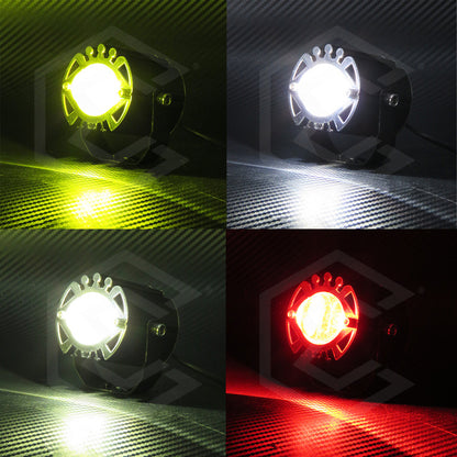 Par De Faros 12 Leds Con Lupa Ojo Demonio 5 Funciones 12-24v