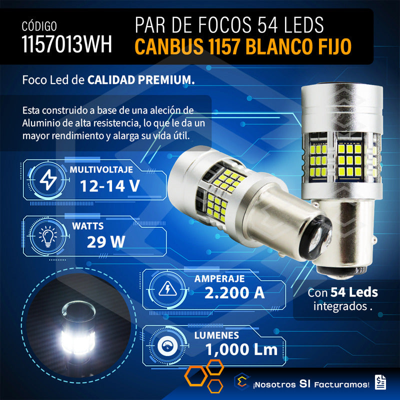 2 Focos 1157 54 Leds Canbus Fijo Ventilador 12v 29w 1000lm