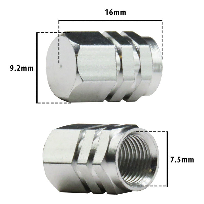 Kit 4 Tapon Cubre Pivote Válvula Metálico Hexagono Auto Moto