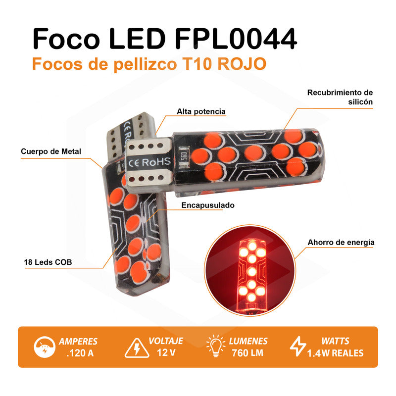 Par De Focos De Pellizco T10 18 Leds Cob Gel Alta Potencia