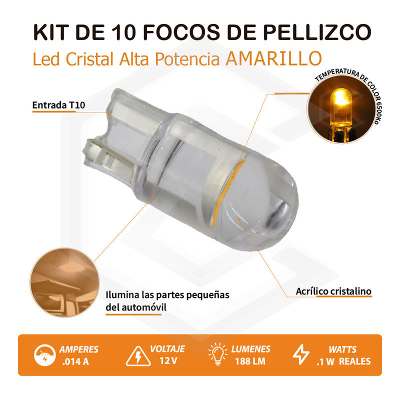 10 Focos Pellizco T10 1 Hiper Leds Cristal Alta Potencia 12v