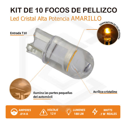 10 Focos Pellizco T10 1 Hiper Leds Cristal Alta Potencia 12v