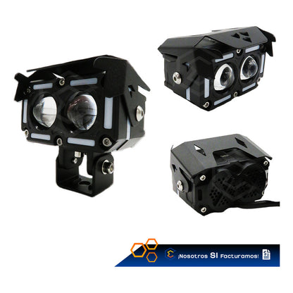 Par Faros 14 Led Con 2 Lupas Bicolor Fijo Ojo Demonio 12-24v