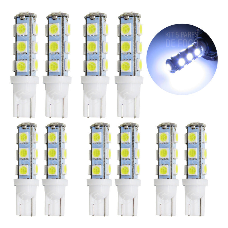 Kit 10 Focos Pellizco 13 Leds 5050 T10-158 Cuartos Stop 12v
