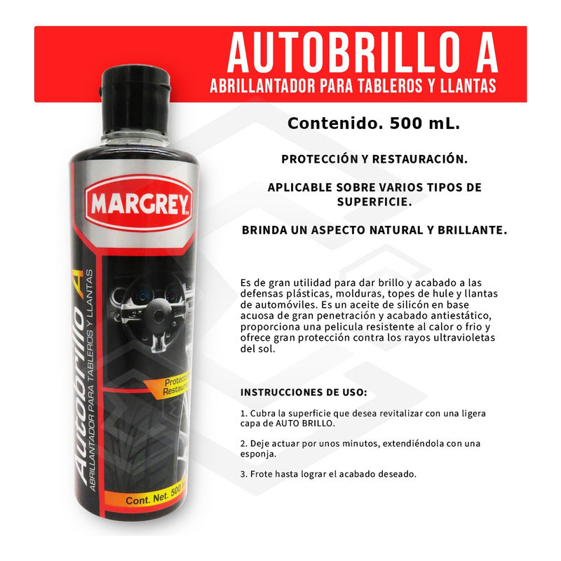 Autobrillo A 500ml Abrillanta Protege Tablero Llanta Margrey Blanco