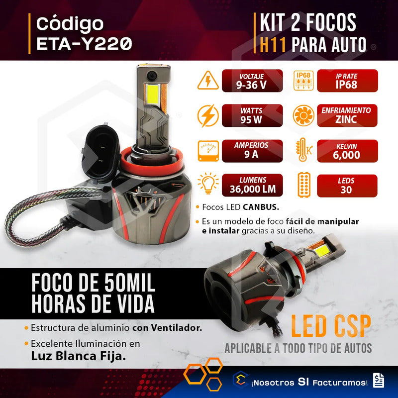 2 Focos 30 Leds H11 Ventilador Alta O Baja 36000lm 95w 9-36v H11