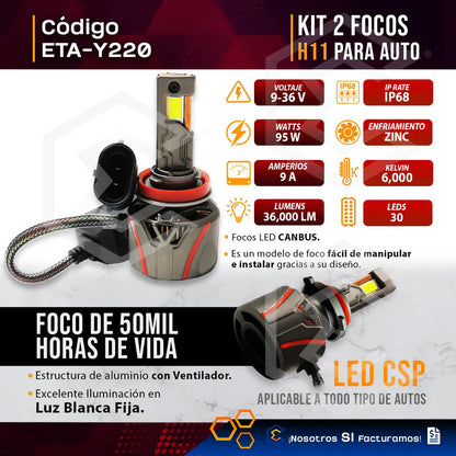2 Focos 30 Leds H11 Ventilador Alta O Baja 36000lm 95w 9-36v H11
