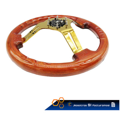 Volante De Madera Automotriz Universal Centro Dorado 35cm