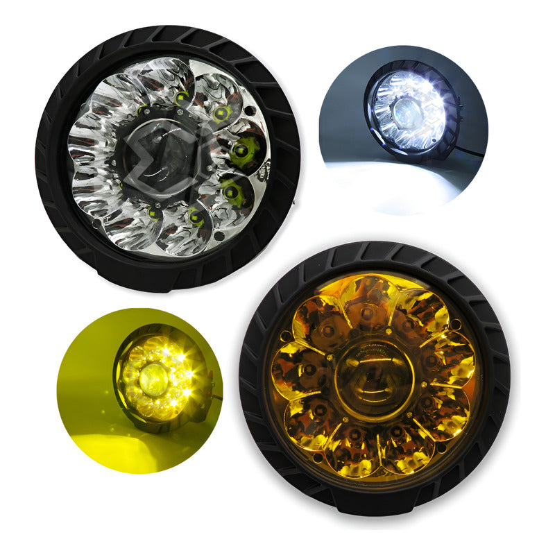 Faros Universales Redondo 10 Leds Hiper Lupa Fijo 7'' 12-24v