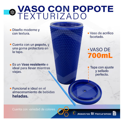 2 Termo Vaso Con Popote Studded Doble Pared Plástico 700ml