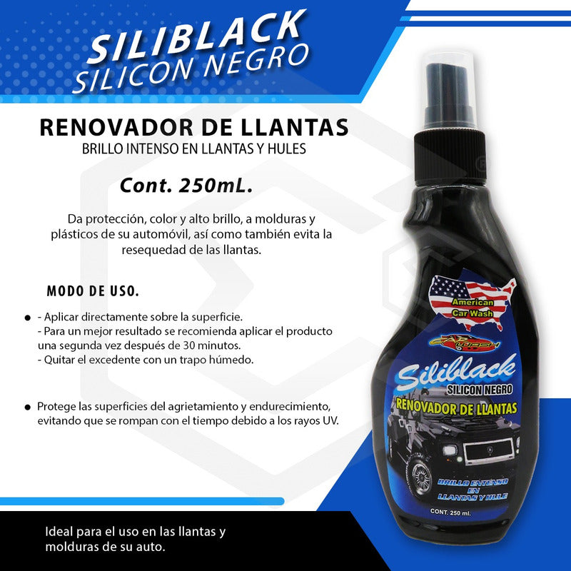 5 Renueva Y Protege Llantas Hules Plásticos Molduras 250ml Negro