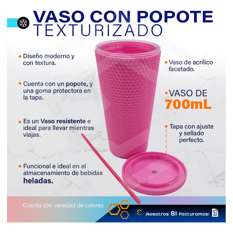 2 Termo Vaso Con Popote Studded Doble Pared Plástico 700ml