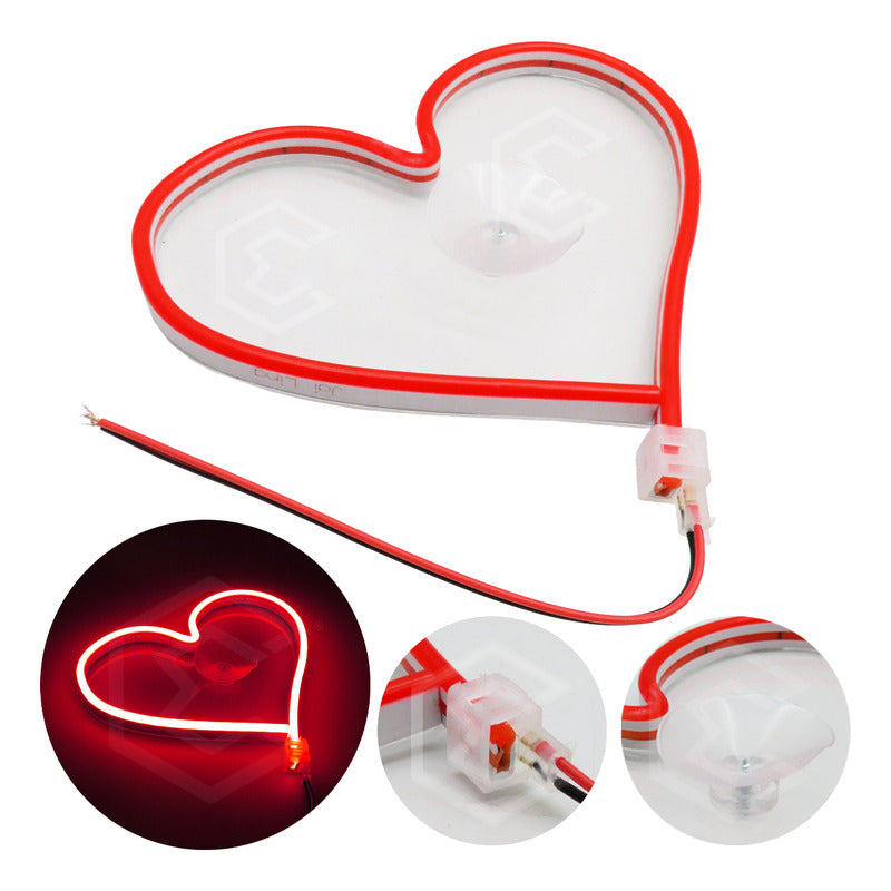 Figura Corazon Led Luz Neon Parabrisas Chupón Grande26cm 12v