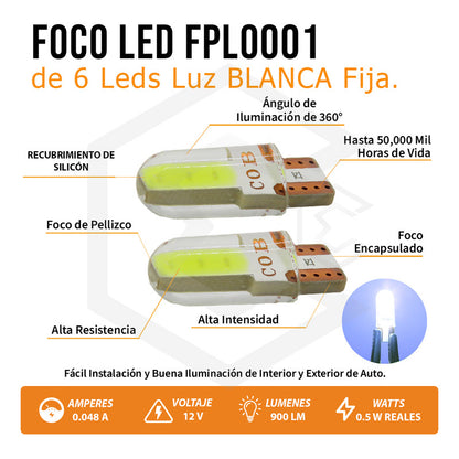 Kit 5 Pares Focos Led Cob Grande Pellizco T10 Silicon Auto