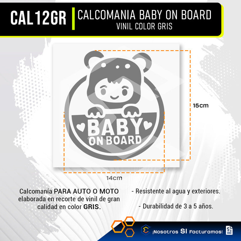 Calcomanía Bebé A Bordo Sticker Vinil Auto Moto 14cm X 15cm