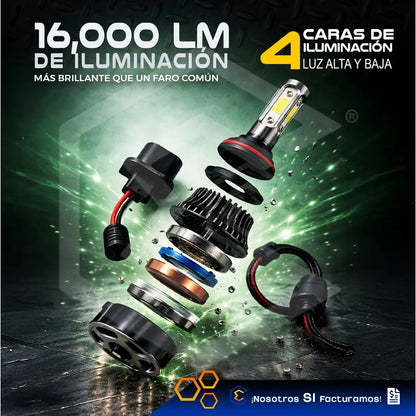 2 Focos Led H13 4cara Ventilador Alta Baja 16000lm 25w 9-32v H13