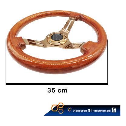 Volante De Madera Automotriz Universal Centro Oro Rosa 35cm