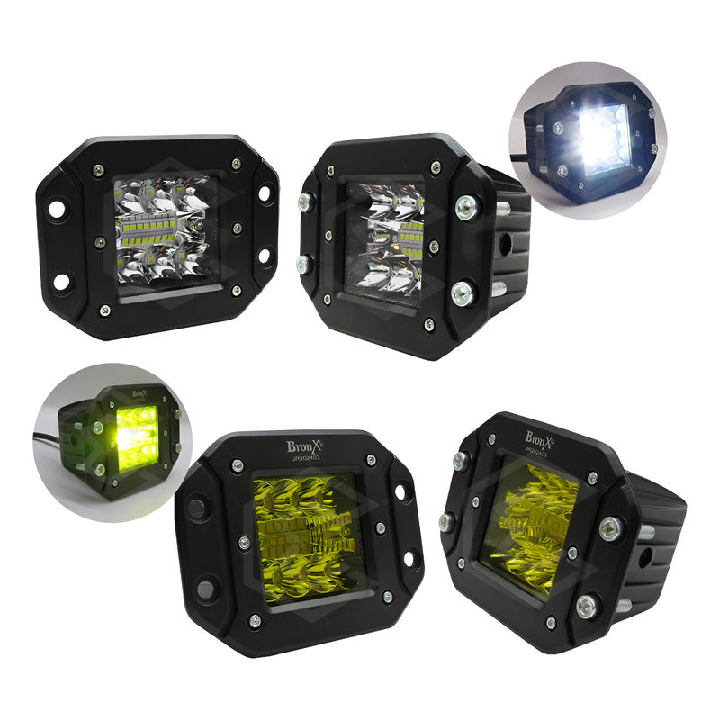 2 Faros Empotrable Fascia 14 Led Blanco O Ambar Fijo 12-24v