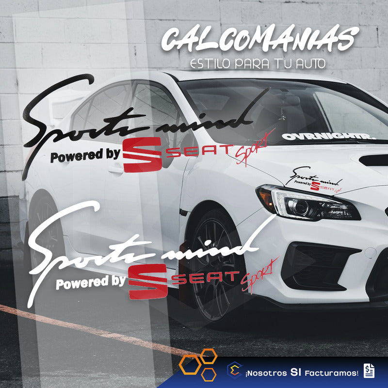 2 Calcomanía Sport Mind Seat Sticker Vinil Auto Moto 25x10cm