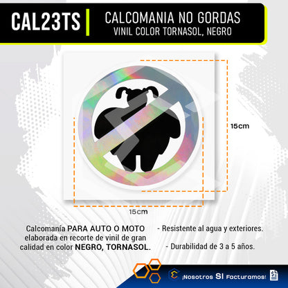 Calcomanía Sticker Vinil Prohibido No Gordas Auto Moto 15cm