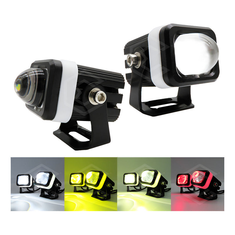 Par Faros 10 Leds Bicolor Rojo Con Lupa 4 Funciones 10-30v
