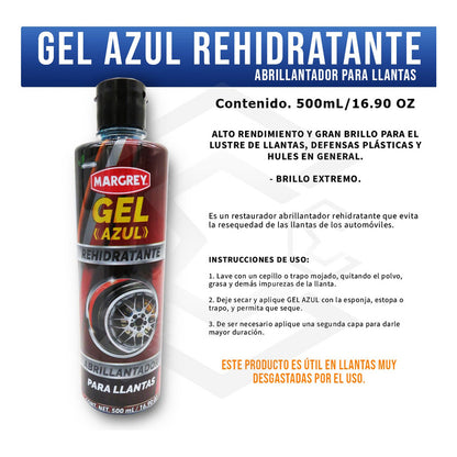 2 Gel Azul Abrillantador Rehidratante Llantas Margrey 500 Ml Azul