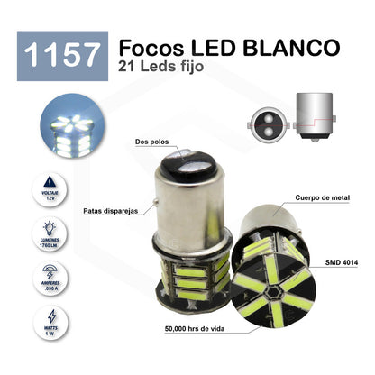 Par Focos 21 Leds 1157 2 Polos Patas Disparejas Función Fija