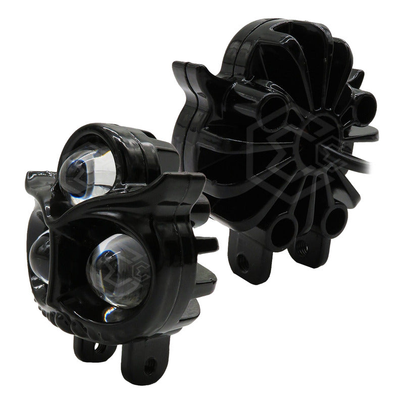 2 Faros Búho 18 Hiper Leds Lupa Estrobo Bicolor 12-24v Moto