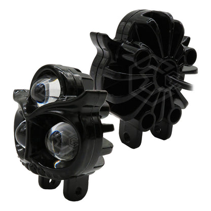 2 Faros Búho 18 Hiper Leds Lupa Estrobo Bicolor 12-24v Moto