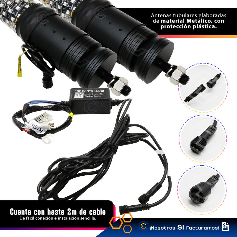 Antenas Led Rgb Bazooka Bluetooth App Rzr Can Am Atv 30.5cm Rgb