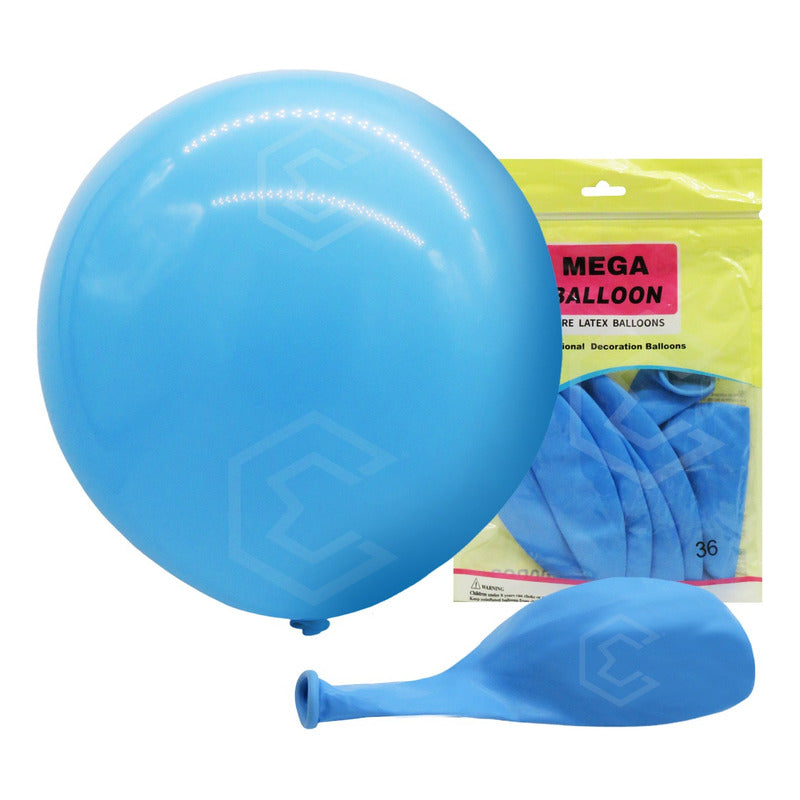 Bolsa 3 Globos Azul Claro Brillosos #36 Fiestas Bodas Latex Azul Claro Brilloso
