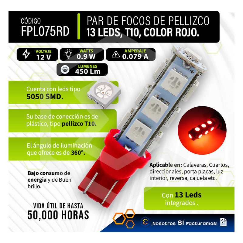 Par De Focos Pellizco 13 Leds 5050 T10-158 Cuartos Stop 12v