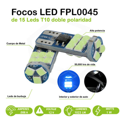 Kit De 10 Focos Pellizco T10 15 Leds Burbuja Doble Polaridad