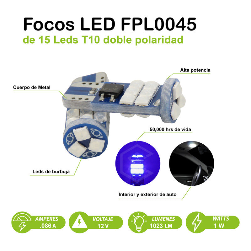 Kit De 10 Focos Pellizco T10 15 Leds Burbuja Doble Polaridad