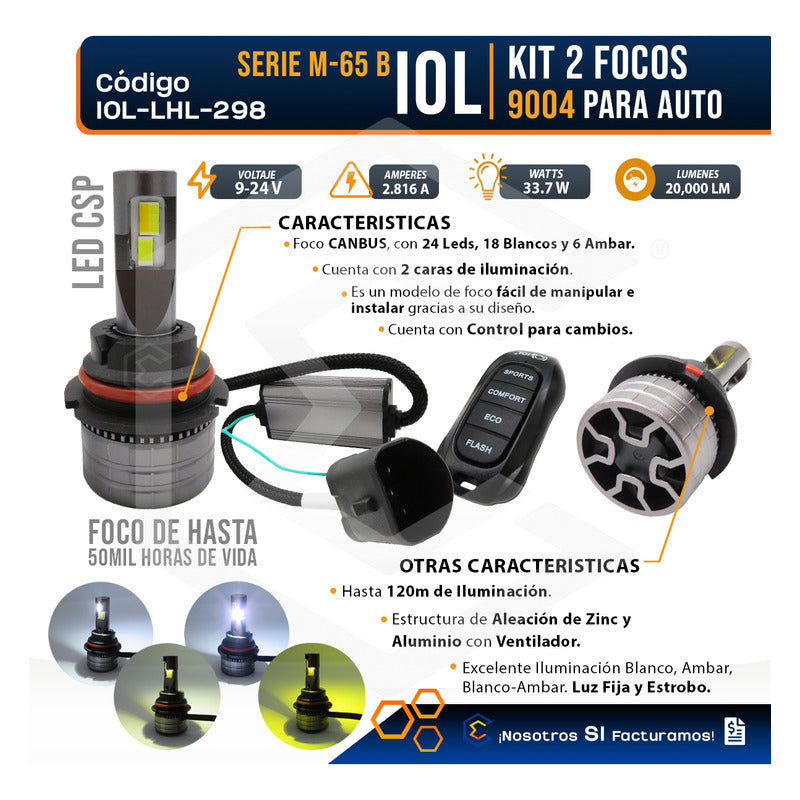 Kit 2 Focos 9004 24 Led Alta Y Baja Tricolor Control Nitroge 9004