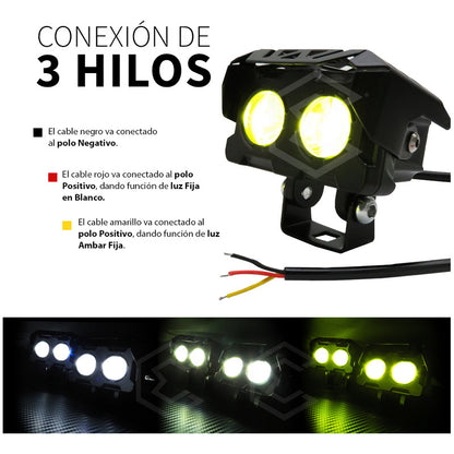 Par De Faros 12 Leds 2 Lupas Blanco-ambar 3 Funciones 10-30v