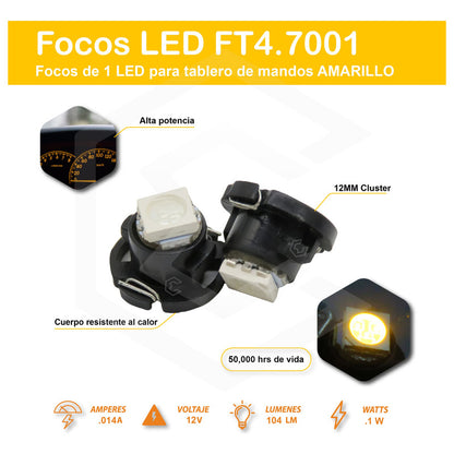 Kit 4 Focos Led T4.7 12 Mm Clúster Para Tablero Fija 12v
