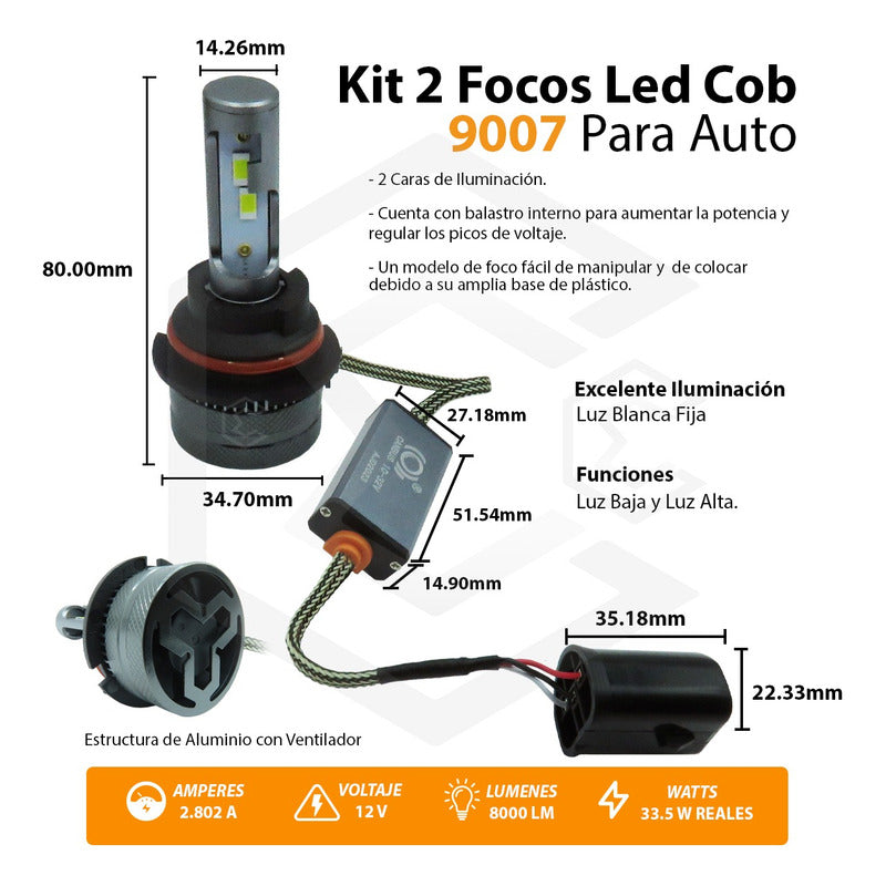 Kit Focos 9007 24 Led Csp 9-30v 33.5 Real Alta Y Baja 8000lm 9007