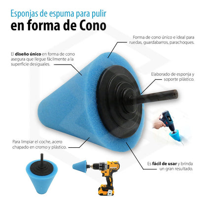 3 Conos Para Pulido De Rines Esponja Marca Etari Azul Corte 40