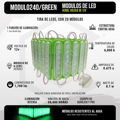 20 Módulos 6 Led Acrilico Alta Intensidad Color A Elegir 12v