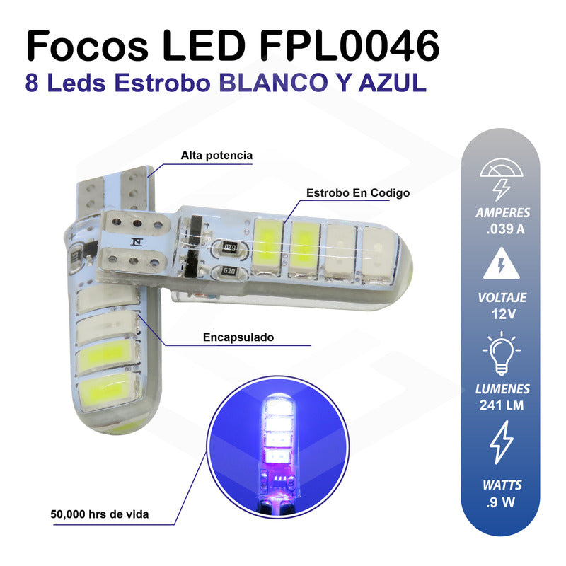 Kit 5 Pares Focos De Pellizco T10 8 Leds Estrobo En Codigo