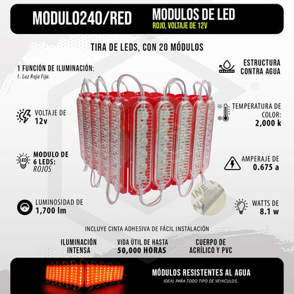 20 Módulos 6 Led Acrilico Alta Intensidad Color A Elegir 12v