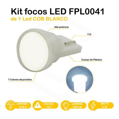 Kit De 10 Focos De Pellizco T10 1  Led Cob Alta Potencia 12v