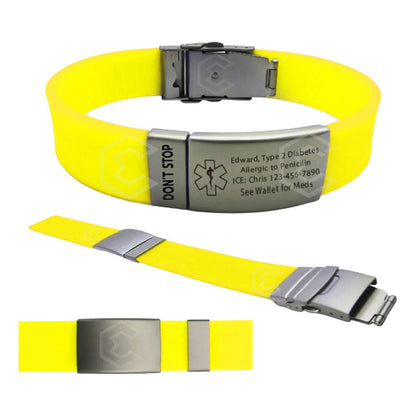 Kit 2 Pulsera Identificación Personalizada Emergencia Láser Amarillo Fosfo
