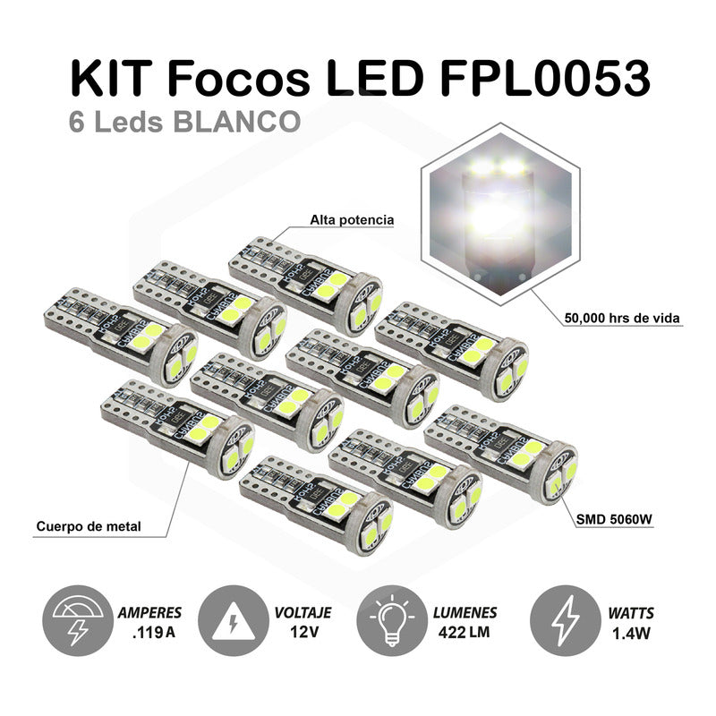 Kit 10 Foco Pellizco T10 Canbus W5w 194 168 2825  No Error 9