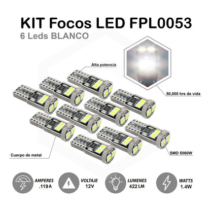 Kit 10 Foco Pellizco T10 Canbus W5w 194 168 2825  No Error 9